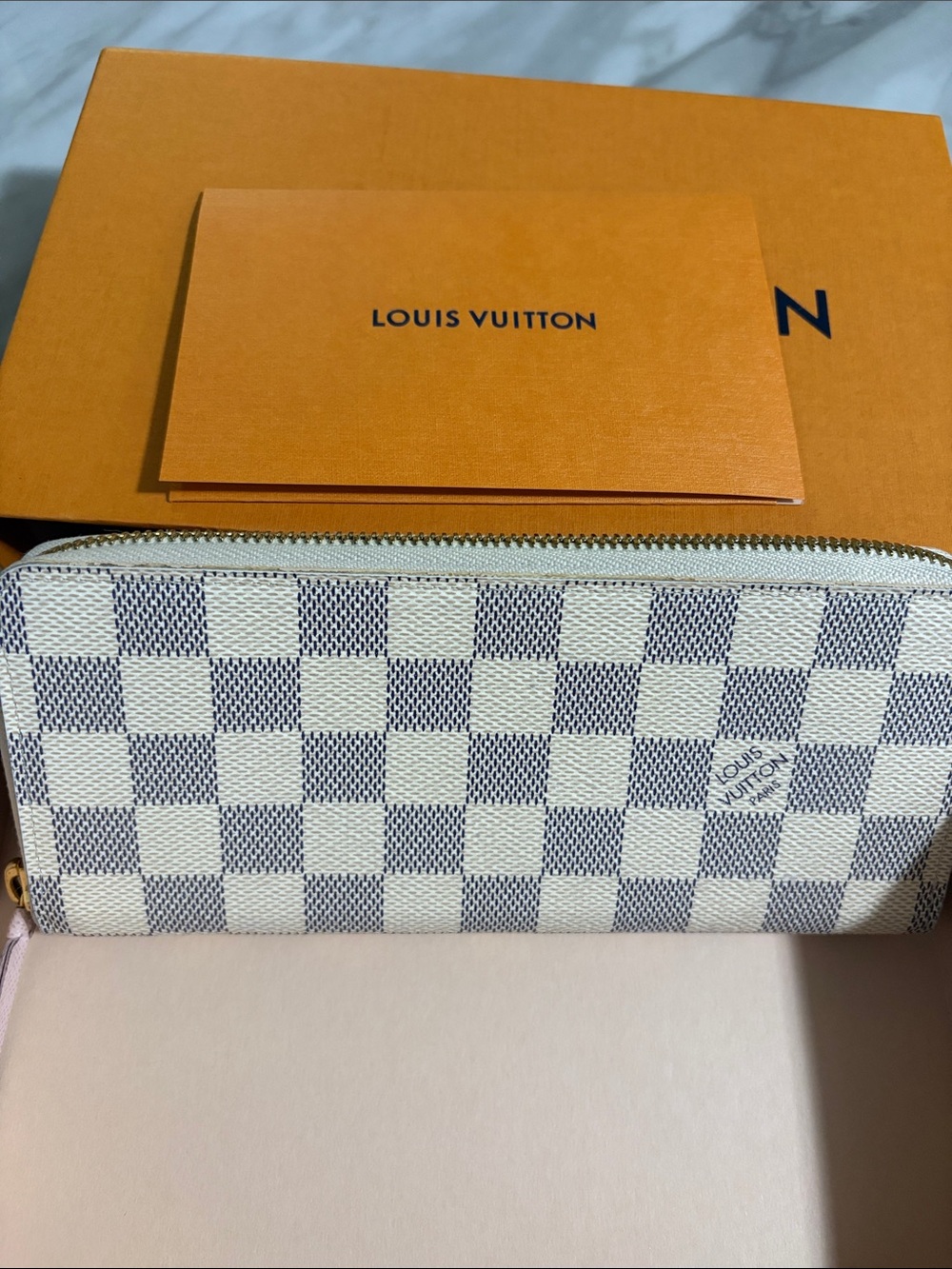 Louis Vuitton Damier Azur Zip Wallet in Cream and Light Blue-Gray